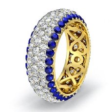Sapphire Diamond Engagement Band 5 Row Eternity Womens Ring 14k Gold Yellow  (2.12Ct. tw.)