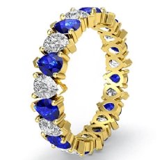Pear Cut Sapphire Diamond Prong Set Eternity Women Band Ring 14k Gold Yellow  (1.37Ct. tw.)