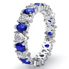 Pear Cut Sapphire Diamond Prong Set Eternity Women Band Ring 14k White Gold 3Ct