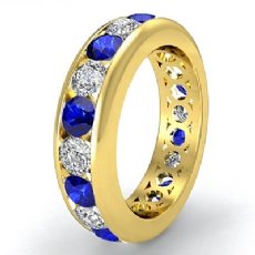 Round Sapphire Diamond Channel Eternity Women's Band Ring 14k Gold Yellow  (1Ct. tw.)
