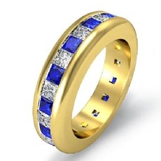Princess Sapphire Diamond Channel Set Eternity Band Womens Ring 14k Gold Yellow  (1.3Ct. tw.)