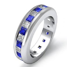 Princess Sapphire Diamond Channel Set Eternity Band Womens Ring 14k WGold 2.5Ct