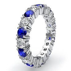 Shared Prong Eternity Ring Sapphire Diamond Women's Band 14k White Gold 2.6Ct