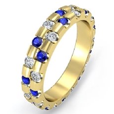 Sapphire Diamond Bezel Set Eternity Womens Wedding Band Ring 14k Gold Yellow  (0.48Ct. tw.)