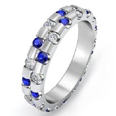 Sapphire Diamond Bezel Set Eternity Womens Wedding Band Ring 14k White Gold 1Ct