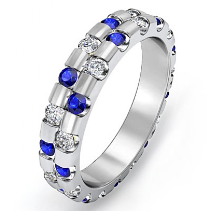1ct Round Blue Sapphire Diamond Eternity Wedding Band Ring 14k White Gold Over