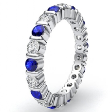 Womens Wedding band Sapphire Diamond Bar Set Eternity Ring 14k White Gold 1.6Ct