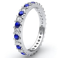 Sapphire Diamond Prong Set Eternity Womens Wedding Band 14k White Gold Ring 1Ct