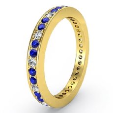 Women's Eternity Sapphire Diamond Engagement Wedding Band 14k Gold Yellow Ring  (0.13Ct. tw.)