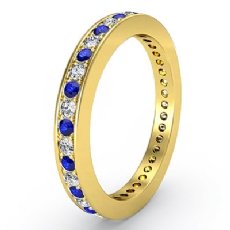 Round Pave Eternity Sapphire Diamond Wedding Women's Band 14k Gold Yellow Ring  (0.18Ct. tw.)