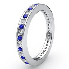Round Pave Eternity Sapphire Diamond Wedding Women's Band 14k W Gold Ring 0.4Ct