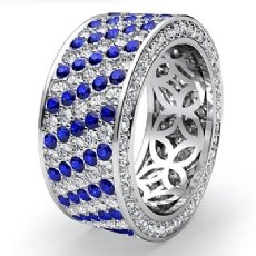 Sapphire Diamond Engagement Ring 14k White Gold 5Row Womens Eternity Band 3.3Ct