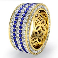 5Row Women Eternity Band Sapphire Diamond Anniversary Ring 14k Gold Yellow  (2.17Ct. tw.)