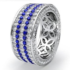 5Row Women Eternity Band Sapphire Diamond Anniversary Ring 14k White Gold 3.3Ct