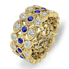 Womens Eternity Engagement Band Pave Bezel Sapphire Diamond 14k Gold Yellow Ring  (0.65Ct. tw.)
