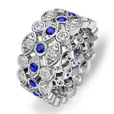 Womens Eternity Engagement Band Pave Bezel Sapphire Diamond 14k W Gold Ring 1Ct