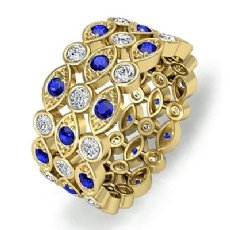 Pave Bezel Sapphire Diamond Womens Eternity Anniversary Band 14k Gold Yellow Ring  (0.61Ct. tw.)