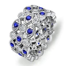 Pave Bezel Sapphire Diamond Womens Eternity Anniversary Band 14k W Gold Ring 1Ct