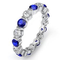 Sapphire Diamond Bar Set Eternity Wedding Women's Band Ring 14k White Gold 2Ct