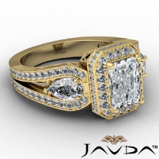Three Stone Halo diamond Ring 18k Gold Yellow