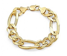 14k Yellow Gold Men Solid Figaro Bracelet (15MM,8.50