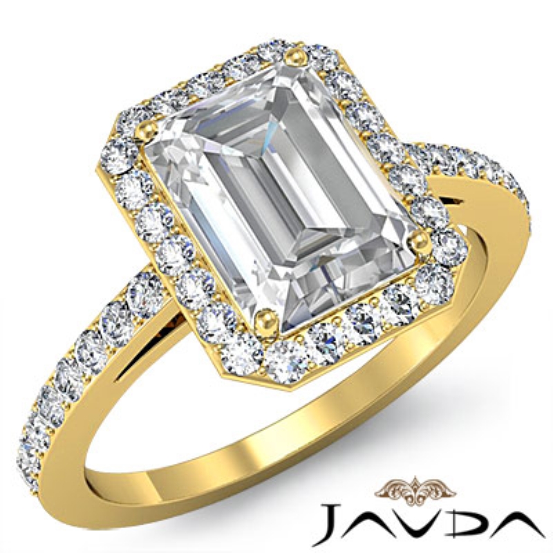 Filigree Halo Pave Sidestone diamond Ring 14k Gold Yellow