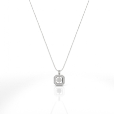 Round Pave Set Diamond Solitaire Pendant for Asscher Cut 14k White Gold 0.57ct.