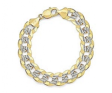 14k 2Tone Gold Men Solid Cuban Bracelet (13.20mm,8.50