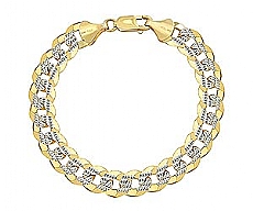 14k 2Tone Gold Men Solid Cuban Bracelet (10.50mm,8.50