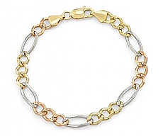 14k Tri Gold Men Solid Figaro Bracelet (7.7MM,8.50