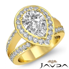 Split Shank Petite Halo Pave diamond Ring 14k Gold Yellow