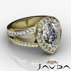 Split Shank Petite Halo Pave diamond Ring 18k Gold Yellow