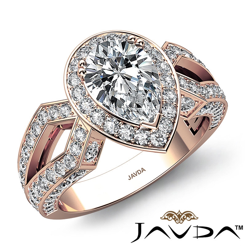 Halo Micro Pave Split Shank diamond Ring 18k Rose Gold