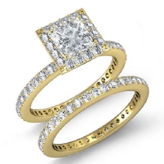 Eternity Halo Bridal Set diamond  14k Gold Yellow