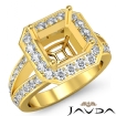 Diamond Engagement Asscher Semi Mount Ring 14k Yellow Gold Halo Pave Setting 0.63Ct - javda.com 