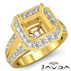 Diamond Engagement Asscher Semi Mount Ring 18k Gold Yellow Halo Pave Setting  (0.63Ct. tw.)