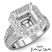 Diamond Engagement Asscher Semi Mount Ring 14k White Gold Halo Pave Setting 0.63Ct - javda.com 