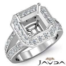 Diamond Engagement Asscher Semi Mount Ring 14K W Gold Halo Pave Setting 0.63Ct