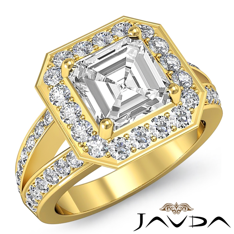 Split Shank Halo Sidestone diamond Ring 14k Gold Yellow