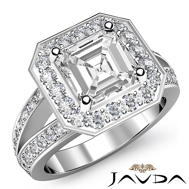 Split Shank Halo Sidestone diamond Ring 14k Gold White