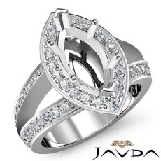 Marquise Semi Mount Diamond Engagement Halo Pave Setting Ring 14K W Gold 0.64Ct