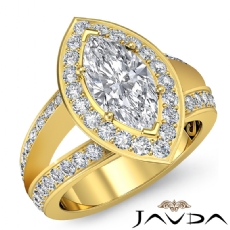 Split Shank Halo Side Stone diamond Ring 18k Gold Yellow