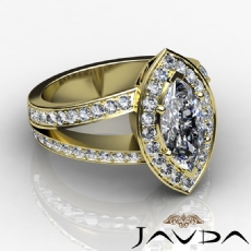 Split Shank Halo Side Stone diamond Ring 14k Gold Yellow