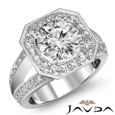 V-Shaped Split Shank Halo Pave diamond Ring 14k Gold White