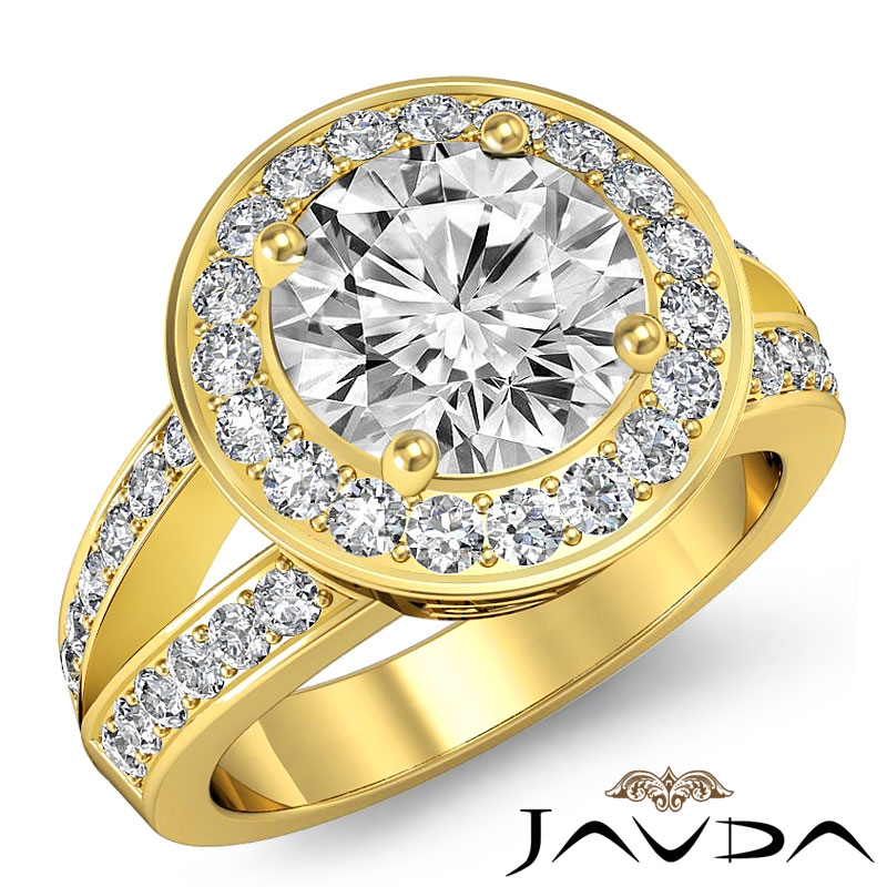 Filigree Halo Pave Split Shank diamond Ring 14k Gold Yellow