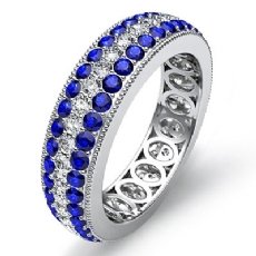 Women's Wedding Eternity Band 14k W Gold 3Row Round Sapphire Diamond Ring 2.5Ct