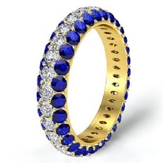 Round Pave Sapphire Diamond Engagement Women Eternity Ring 18k Gold Yellow  (0.9Ct. tw.)