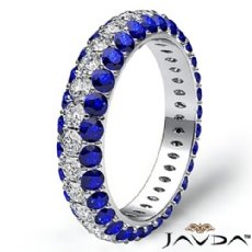 Round Pave Sapphire Diamond Engagement Women Eternity Ring 14k White Gold 2.64Ct