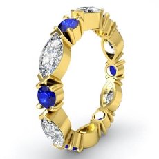 Women's Eternity Band Marquise Round Blue Sapphire Diamond 18k Gold Yellow Ring  (1.2Ct. tw.)