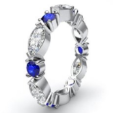 Women's Eternity Band Marquise Round Blue Sapphire Diamond 14k WGold Ring 1.8Ct